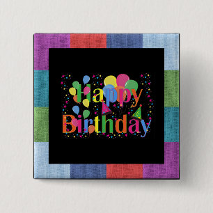 Happy Birthday, kleurrijk partijontwerp, Vierkante Button 5,1 Cm