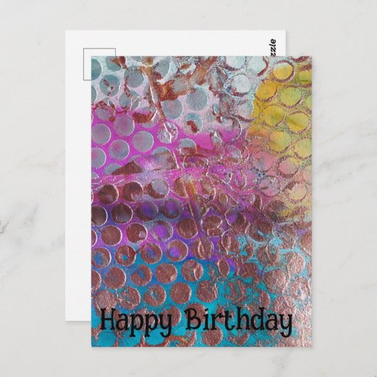 Happy Birthday Kleurrijke Abstract Polka Dots Briefkaart (Voorkant / Achterkant)