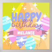 Happy Birthday Kleurrijke Cartoon Ballonnen Sparkl Poster (Voorkant)