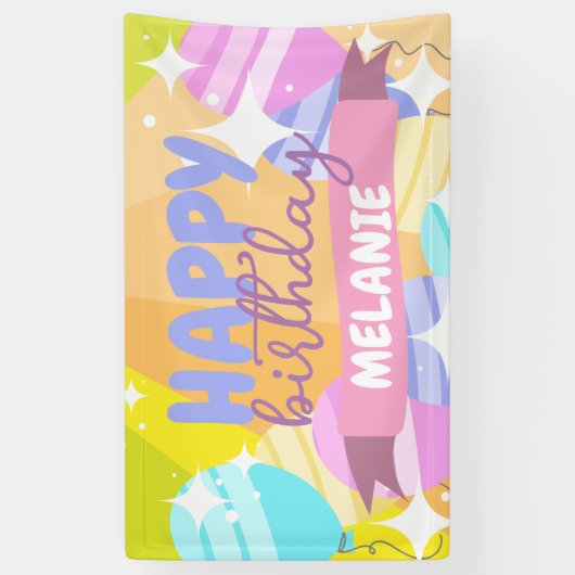 Happy Birthday Kleurrijke Cartoon Ballonnen Sparkl Spandoek (Verticaal)