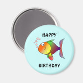 HAPPY BIRTHDAY, kleurrijke cartoon vis, knop Magneet (Voorkant / Achterkant)