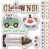 Happy Birthday kleurrijke grappige clowns Sticker (Voorkant)