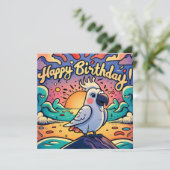 Happy Birthday Kleurrijke Parrot Bird Feestdagenkaart (Staand voorkant)