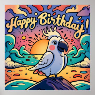 Happy Birthday Kleurrijke Parrot Bird Poster