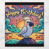  Happy Birthday Kleurrijke Parrot Bird Wijn Etiket (Enkel label)