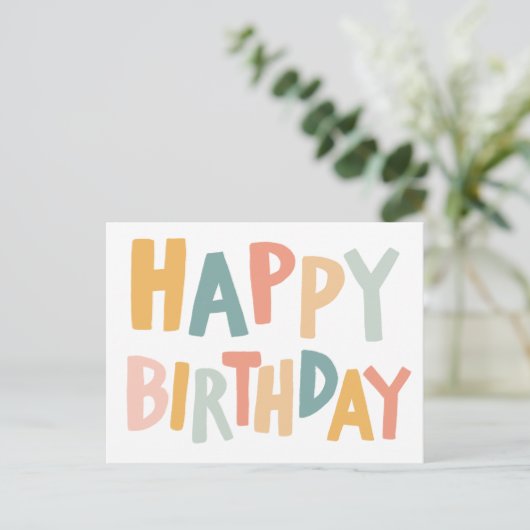 HAPPY BIRTHDAY Kleurrijke Pastel Handlettering Sch Briefkaart (Staand voorkant)