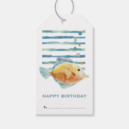 Happy Birthday, kleurrijke tropische viskust Cadeaulabel