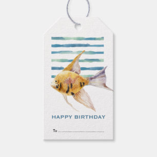 Happy Birthday, kleurrijke tropische viszee aan la Cadeaulabel