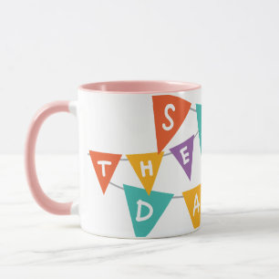 "Happy Birthday" Kleurrijke Vlaggenlijn Roze Tweek Mok