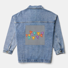 "Happy Birthday" Kleurrijke Vlaggenlijn Vlaggen He Denim Jacket