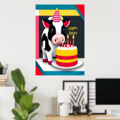 Happy Birthday, koe, cake| AI Art Poster (Thuiskantoor)