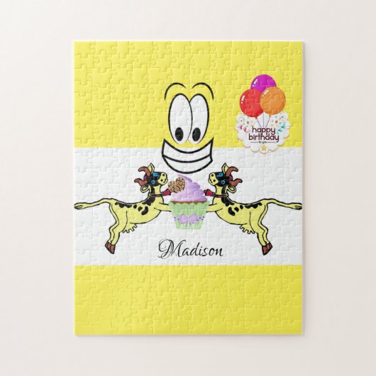 Happy Birthday Koe Cupcake Legpuzzel (Verticaal)