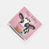 Happy Birthday Koe met cupcake op roze Servet (Hoek)