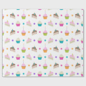 Happy Birthday-koekjes en cupcakes Cadeaupapier (Vlak)