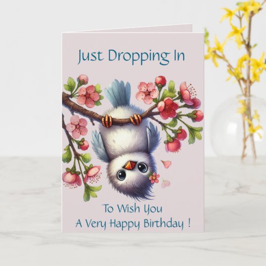 Happy Birthday komt naar Schattige Bird Kaart (Gele Bloem)