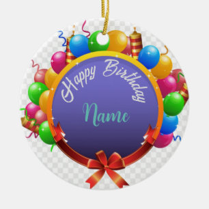  Happy Birthday Label Keramisch Ornament