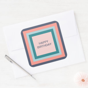 Happy Birthday Labels, Beachy Color Palette Square Vierkante Sticker