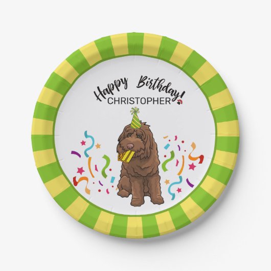 Happy Birthday Labradoodle Dog Party Papieren Bordje (Voorkant)