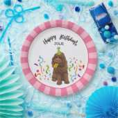 Happy Birthday Labradoodle Dog Pink Stripe Party 9 Papieren Bordje (Feest)
