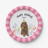 Happy Birthday Labradoodle Dog Pink Stripe Party Papieren Bordje (Voorkant)