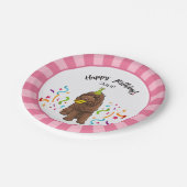 Happy Birthday Labradoodle Dog Pink Stripe Party Papieren Bordje (Gekanteld)