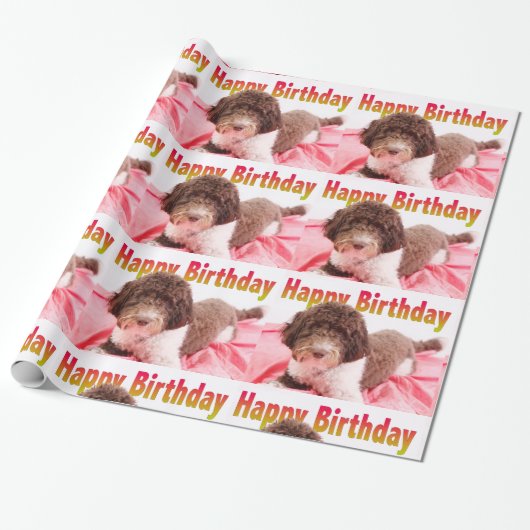 Happy Birthday Labradoodle Dog Wrapping Paper Cadeaupapier (Uitgerold)