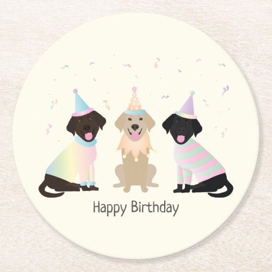 Happy Birthday Labrador Retriever Honden Ronde Kartonnen Onderzetter (Voorkant)