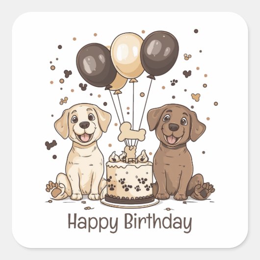 Happy Birthday Labrador Retriever Honden Vierkante Sticker (Voorkant)