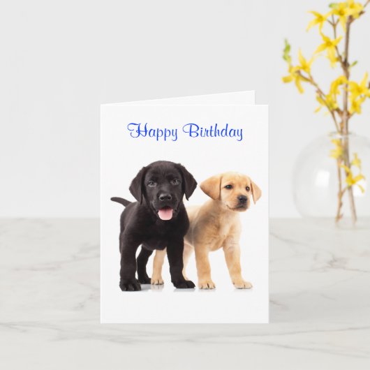 Happy Birthday Labrador Retriever Puppies Kaart (Gele Bloem)