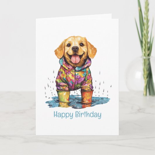 Happy Birthday Labrador Retriever Rain Puddle Kaart (Voorkant)