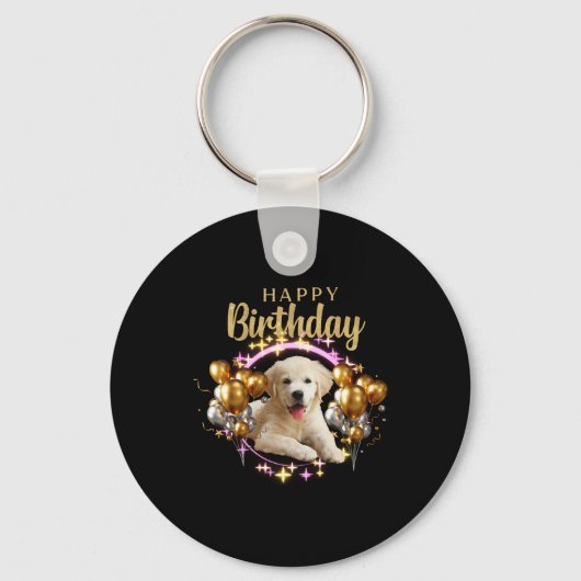 Happy Birthday Labrador Retriever Sleutelhanger (Voorkant)