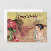 Happy Birthday Lady met Rozen Briefkaart (Voorkant / Achterkant)