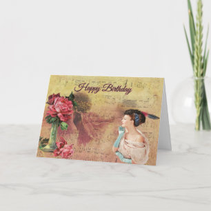 Happy Birthday  Lady met Rozen Kaart
