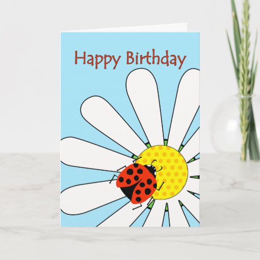 Happy Birthday Ladybug op White Daisy Flower Kaart (Voorkant)