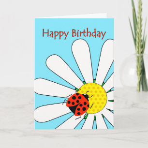 Happy Birthday Ladybug op White Daisy Flower Kaart