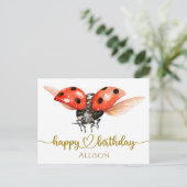 Happy Birthday Ladybug Waterverf Post Kaart (Staand voorkant)
