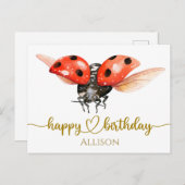 Happy Birthday Ladybug Waterverf Post Kaart (Voorkant / Achterkant)