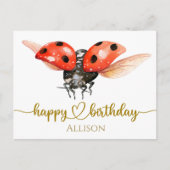 Happy Birthday Ladybug Waterverf Post Kaart (Voorkant)