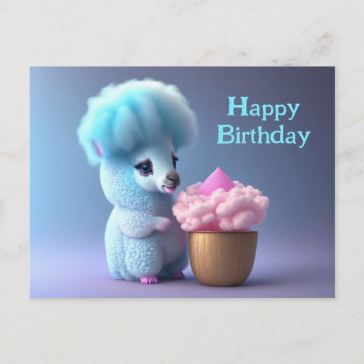Happy Birthday, Lama die cupcake eet Briefkaart (Voorkant)