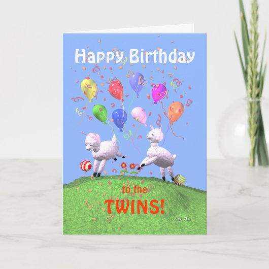 Happy Birthday Lambs voor Twins Kaart (Voorkant)