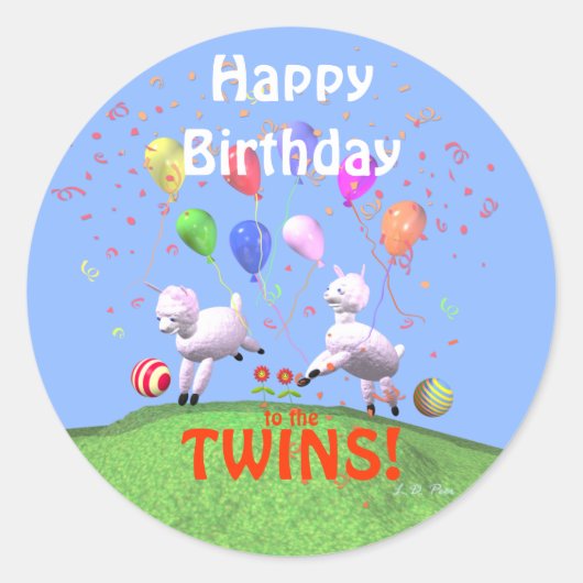 Happy Birthday Lambs voor Twins Ronde Sticker (Voorkant)