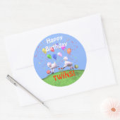 Happy Birthday Lambs voor Twins Ronde Sticker (Envelop)