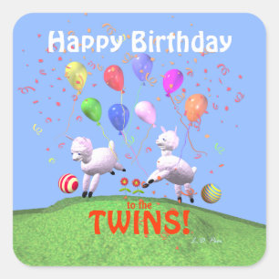 Happy Birthday Lambs voor Twins Vierkante Sticker