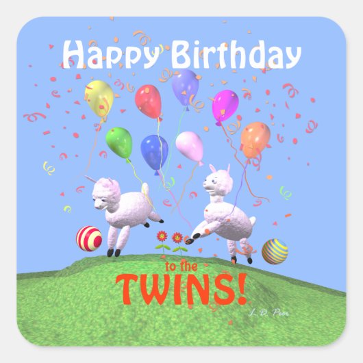 Happy Birthday Lambs voor Twins Vierkante Sticker (Voorkant)
