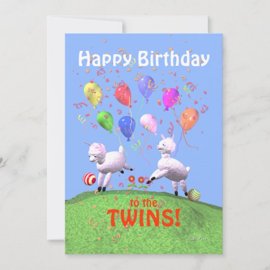 Happy Birthday Lammetjes voor Twins Flat Kaart (Voorkant)