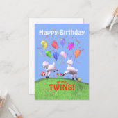Happy Birthday Lammetjes voor Twins Flat Kaart (Voorkant / Achterkant in situ)
