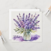 Happy Birthday Lavendel Flowers in Jar Waterverf Kaart (Voorkant / Achterkant in situ)
