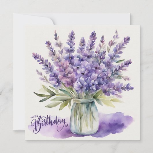 Happy Birthday Lavendel Flowers in Jar Waterverf Kaart (Voorkant)