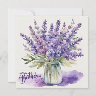 Happy Birthday Lavendel Flowers in Jar Waterverf Kaart