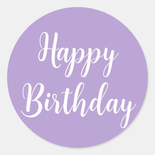 Happy Birthday Lavendel Paarse aangepaste kleur Cl Ronde Sticker (Voorkant)